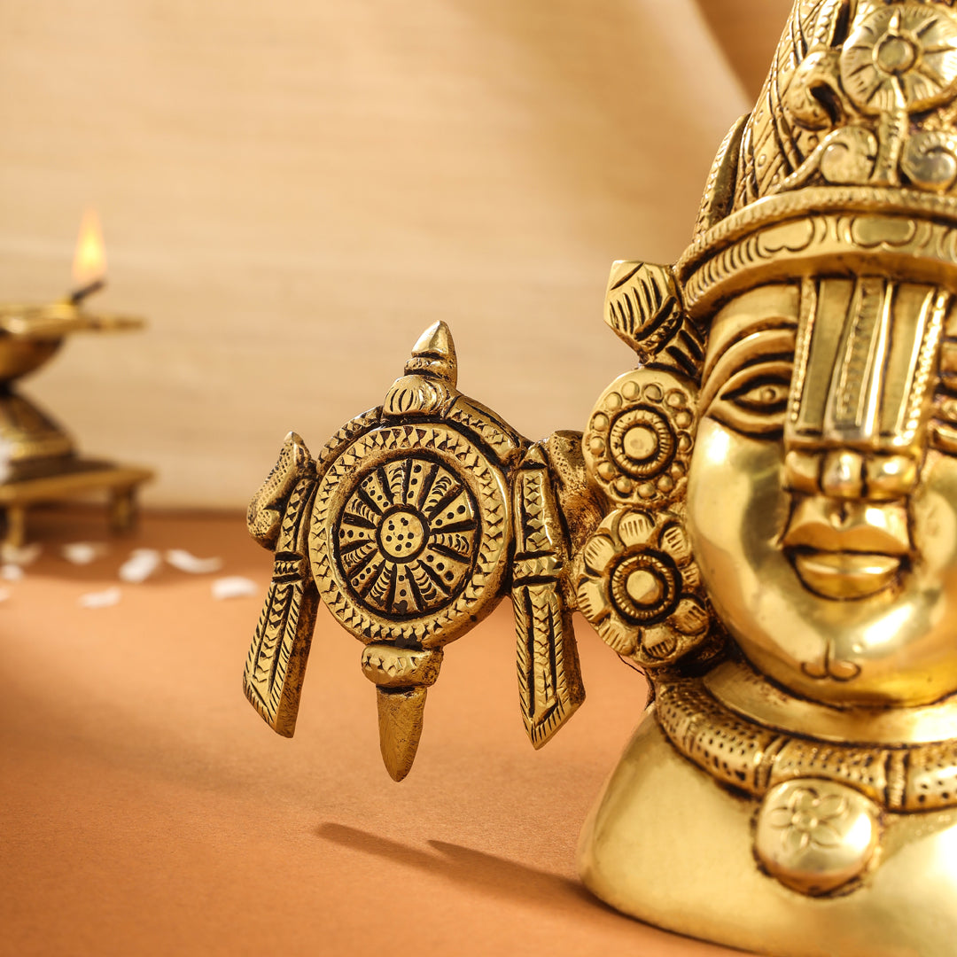 Brass Tirupati Balaji/Venkateshwar Bust (7.5 Inch)