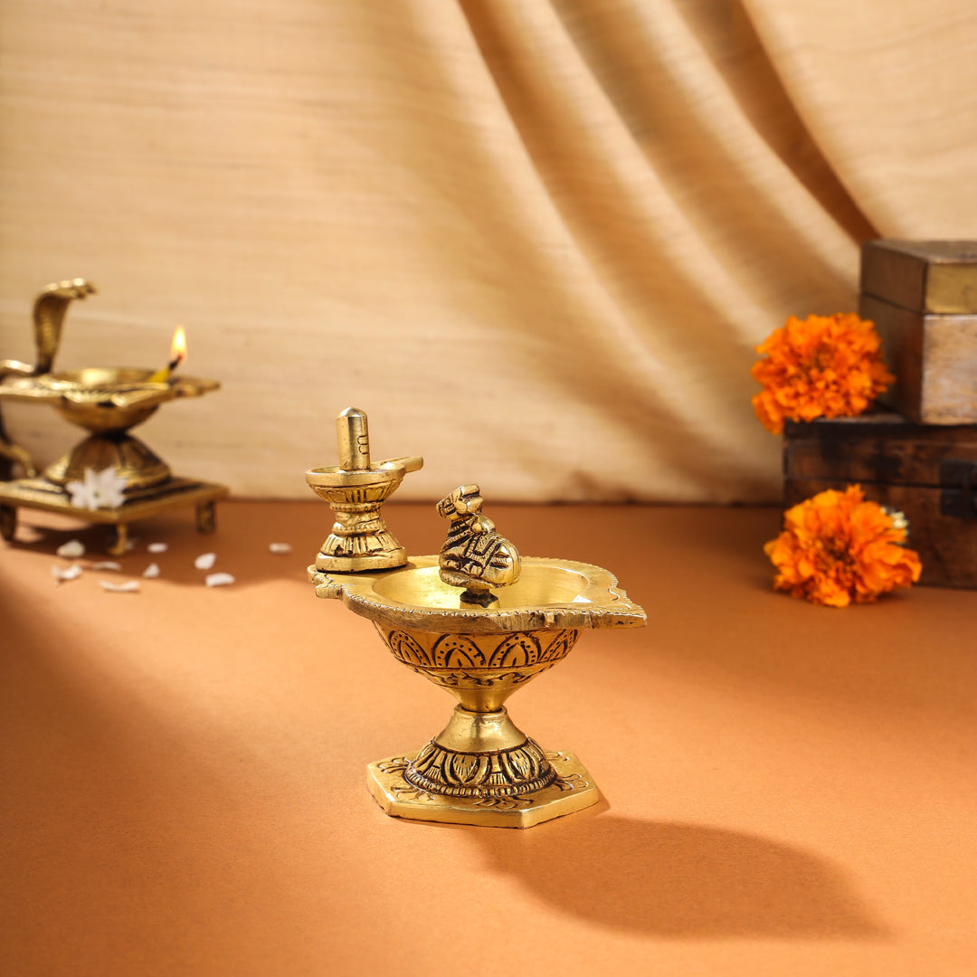 Brass Nandi Shivling Diya (4 Inch)