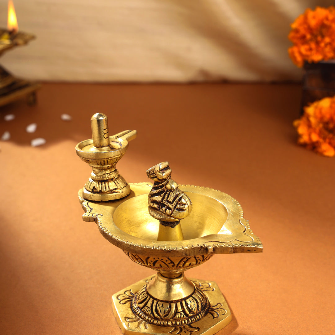 Brass Nandi Shivling Diya (4 Inch)