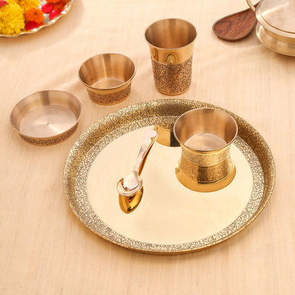 Brass Handcarved Thali/Dinner Set (1.4 Kg)