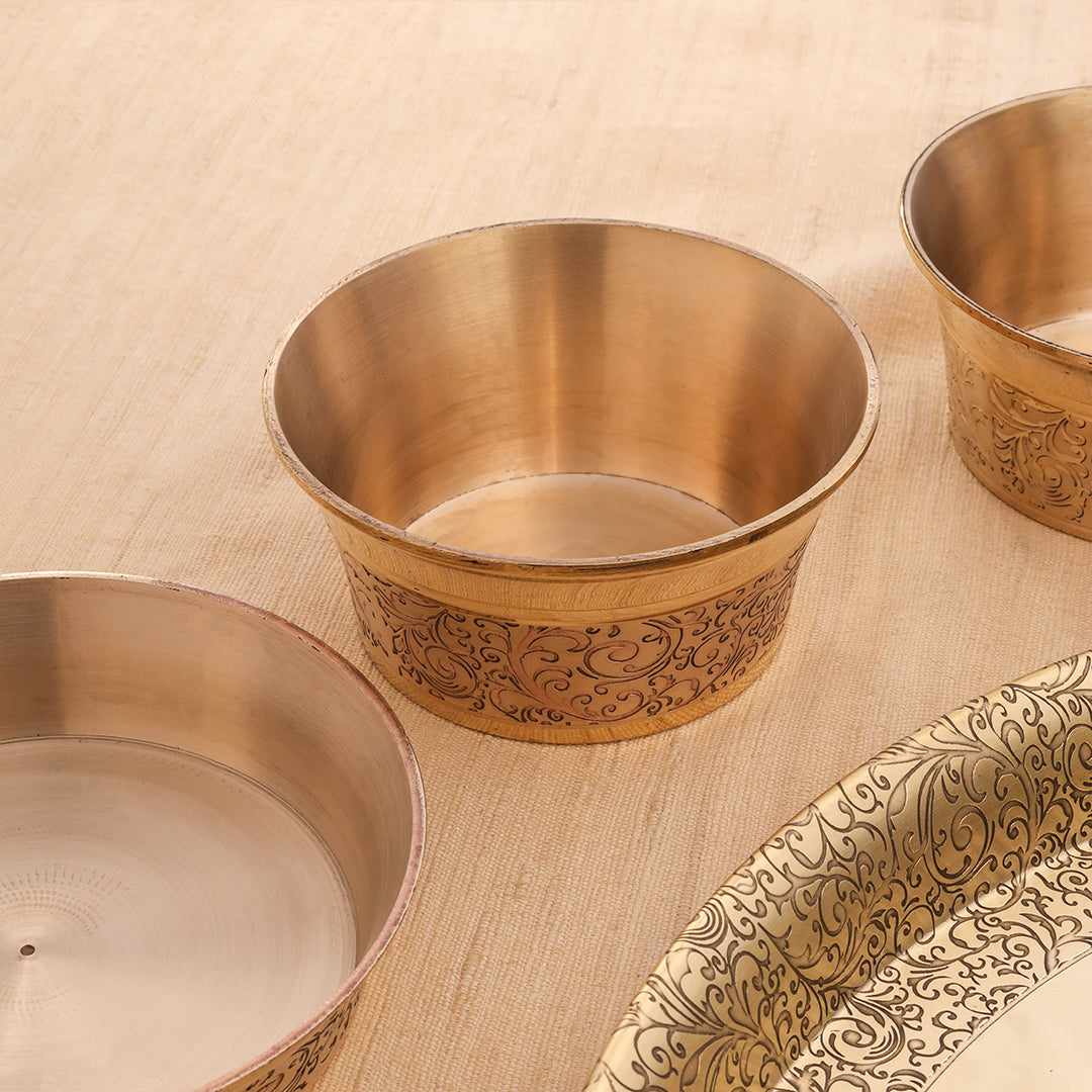Brass Handcarved Thali/Dinner Set (1.4 Kg)
