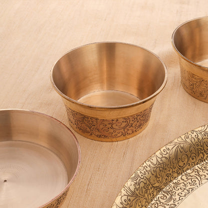 Brass Handcarved Thali/Dinner Set (1.4 Kg)