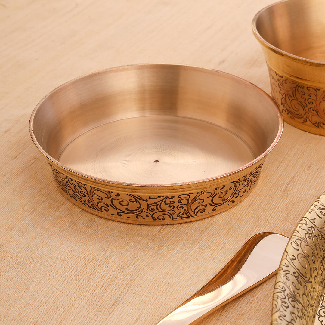 Brass Handcarved Thali/Dinner Set (1.4 Kg)