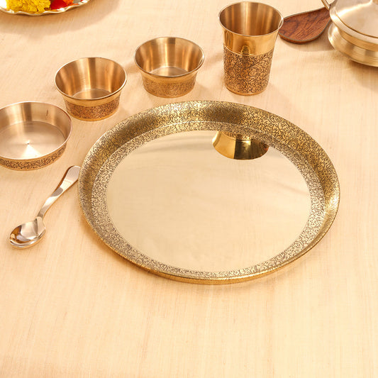 Brass Handcarved Thali/Dinner Set (1.4 Kg)