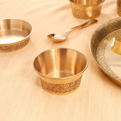 Brass Handcarved Thali/Dinner Set (1.4 Kg)