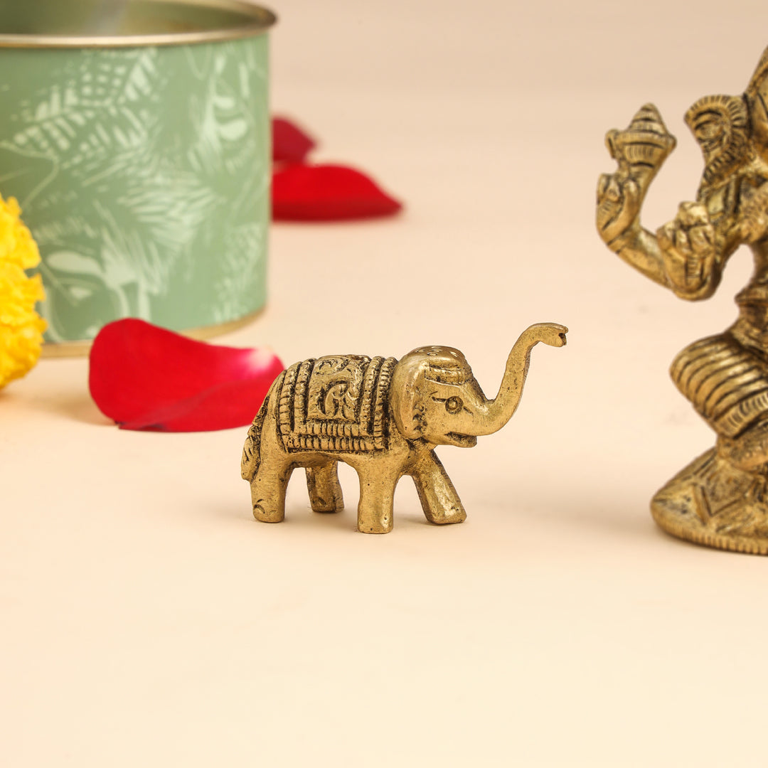 Brass Ganesha Idol With Elephants Combo