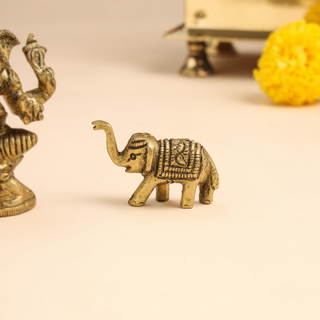Brass Ganesha Idol With Elephants Combo