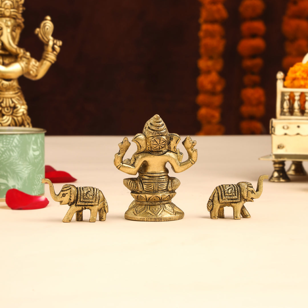 Brass Ganesha Idol With Elephants Combo