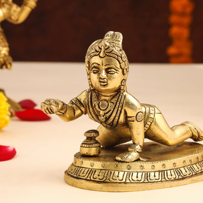 Brass Laddu Gopal With Base Idol (4 Inch)