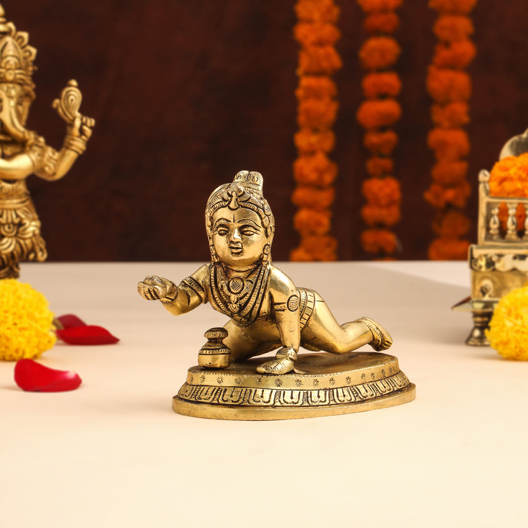 Brass Laddu Gopal With Base Idol (4 Inch)