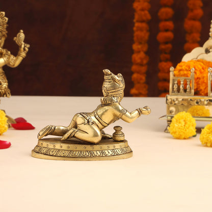 Brass Laddu Gopal With Base Idol (4 Inch)