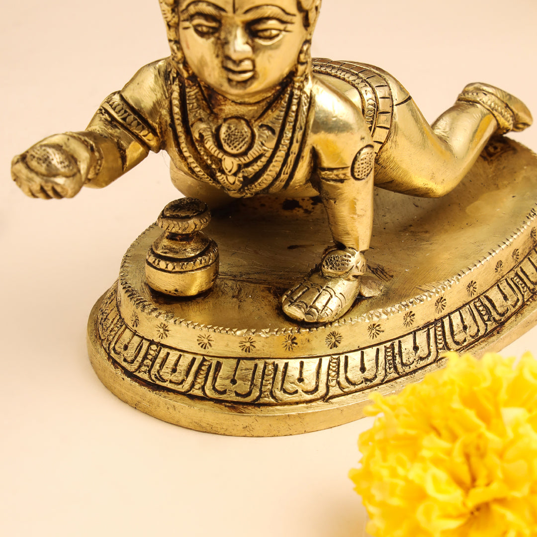 Brass Laddu Gopal With Base Idol (4 Inch)