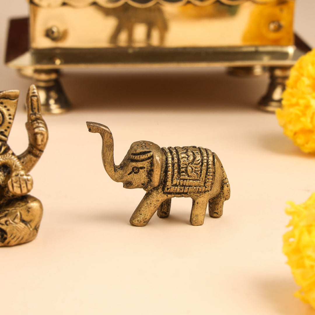 Brass Ganesha Idol With Elephants Combo