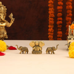 Brass Ganesha Idol With Elephants Combo