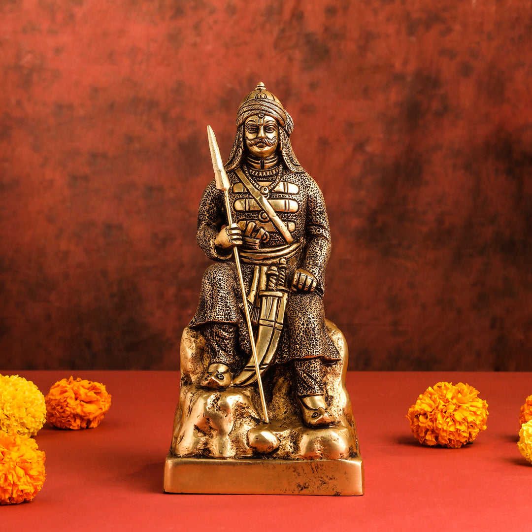 Brass Maharana Pratap Sitting Statue (10.5 Inch)