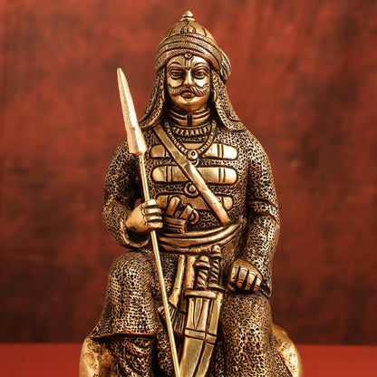Brass Maharana Pratap Sitting Statue (10.5 Inch)