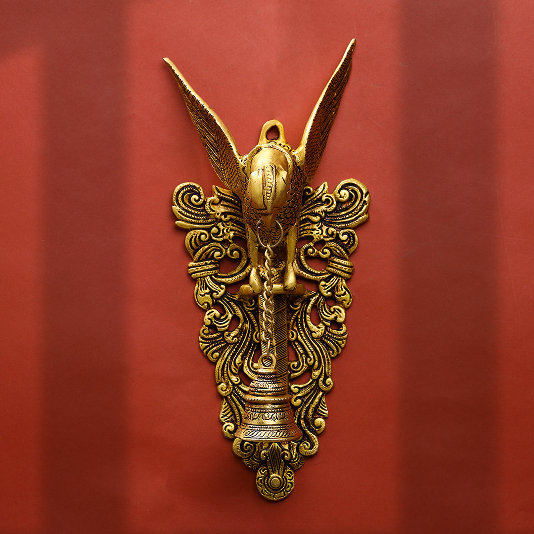 Brass Parrot Wall Hanging With Bell (16 Inch)