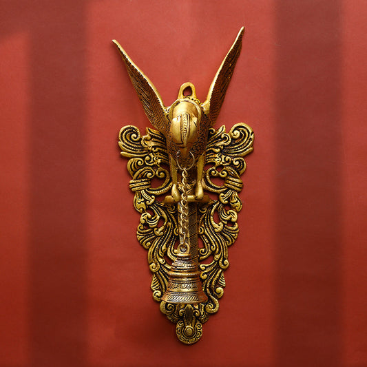 Brass Parrot Wall Hanging With Bell (16 Inch)