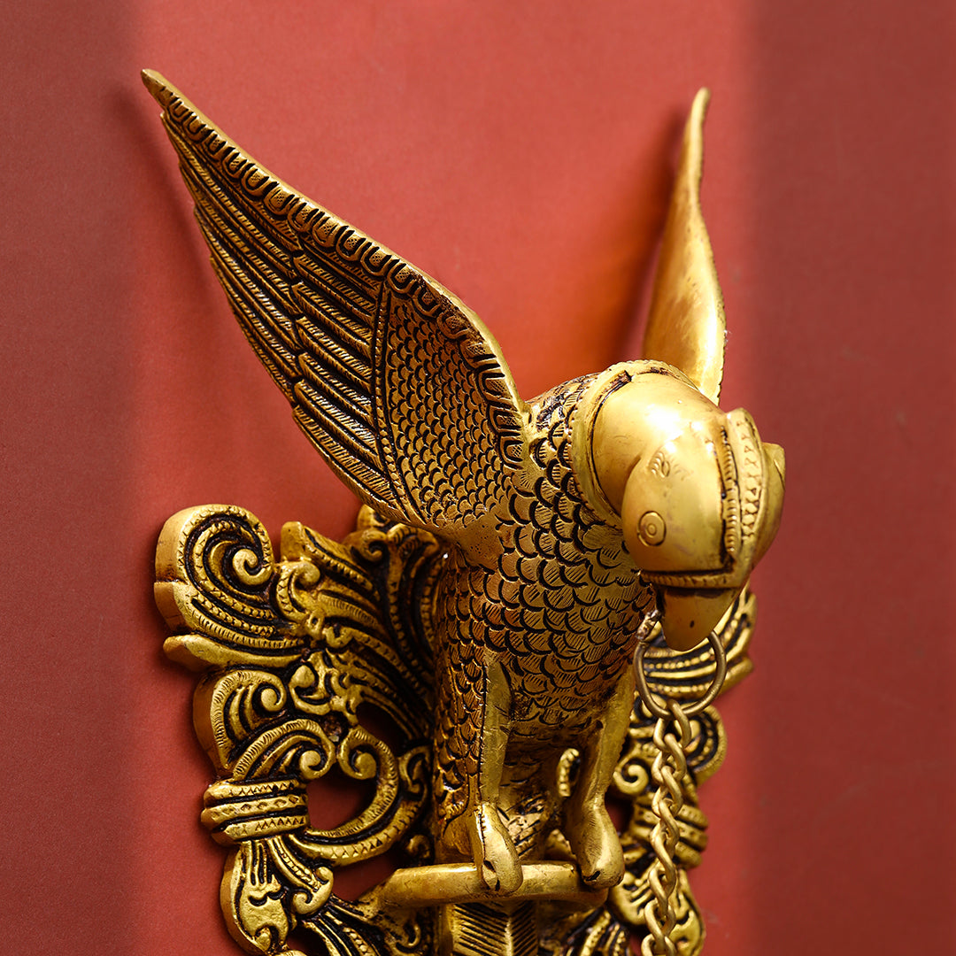 Brass Parrot Wall Hanging With Bell (16 Inch)