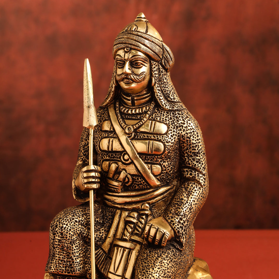 Brass Maharana Pratap Sitting Statue (10.5 Inch)