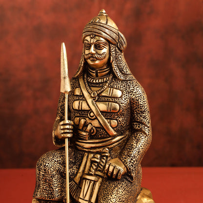 Brass Maharana Pratap Sitting Statue (10.5 Inch)