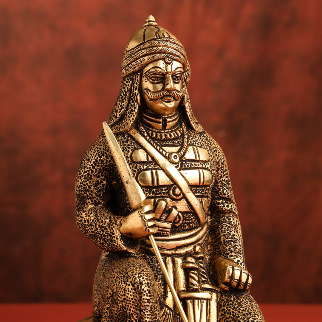 Brass Maharana Pratap Sitting Statue (10.5 Inch)