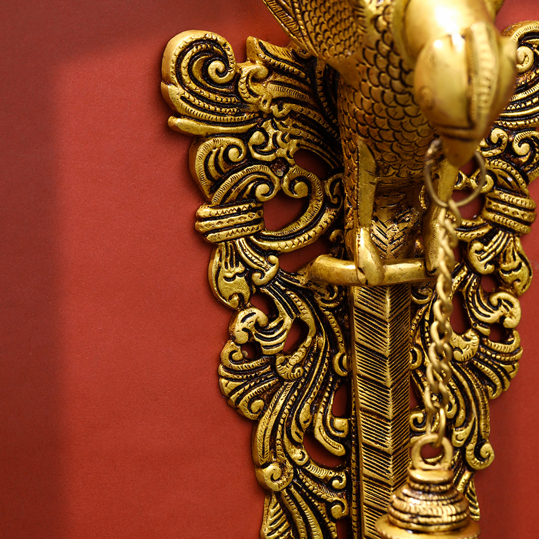 Brass Parrot Wall Hanging With Bell (16 Inch)