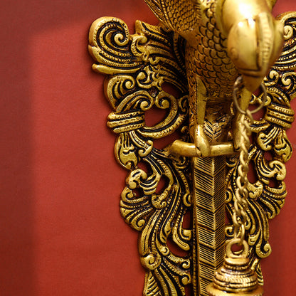 Brass Parrot Wall Hanging With Bell (16 Inch)