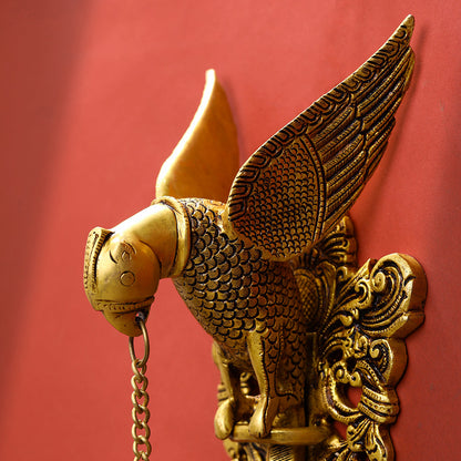 Brass Parrot Wall Hanging With Bell (16 Inch)