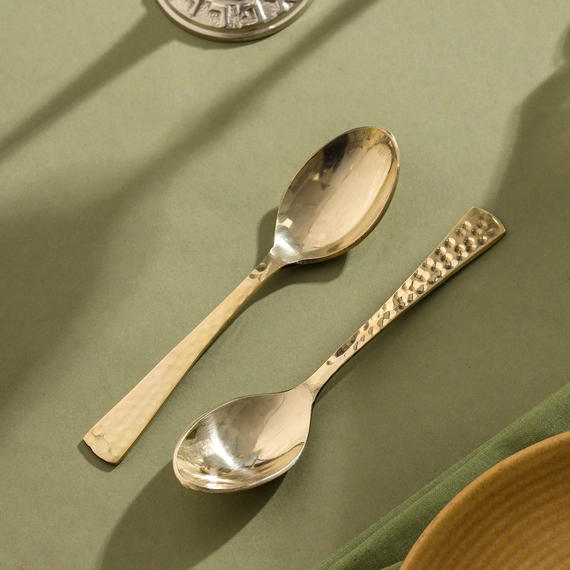 Brass Spoon Pair– Hammered Design (5.5 INCH)