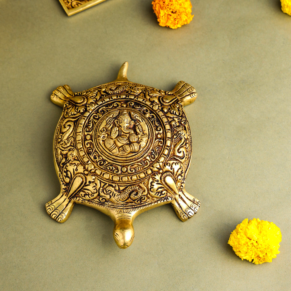 Brass Ganesha Tortoise Vastu Decor (2 Inch)