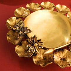 Brass Designer Flower And Butterfly Urli (4.8 Inch)