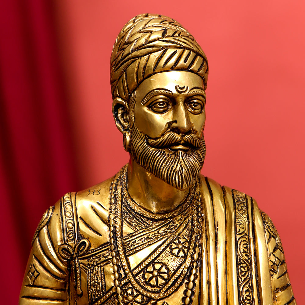 Brass Chatrapati Shivaji Maharaj Bust Sculpture (7.5 Inch)