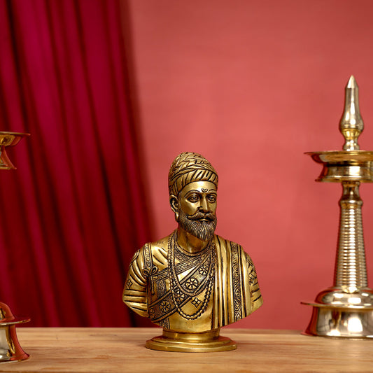 Brass Chatrapati Shivaji Maharaj Bust Sculpture (7.5 Inch)