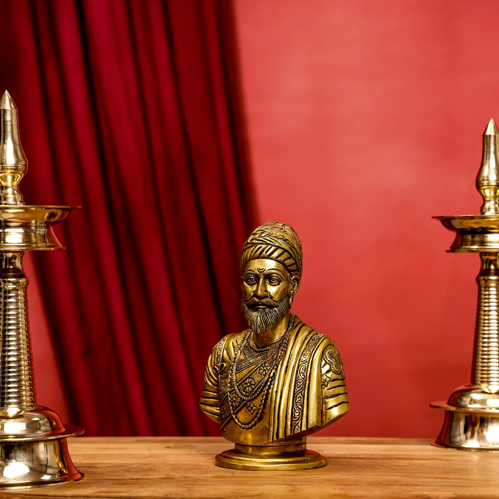 Brass Chatrapati Shivaji Maharaj Bust Sculpture (7.5 Inch)