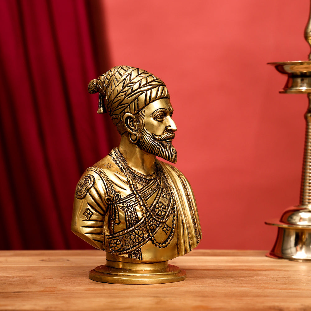Brass Chatrapati Shivaji Maharaj Bust Sculpture (7.5 Inch)