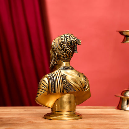 Brass Chatrapati Shivaji Maharaj Bust Sculpture (7.5 Inch)