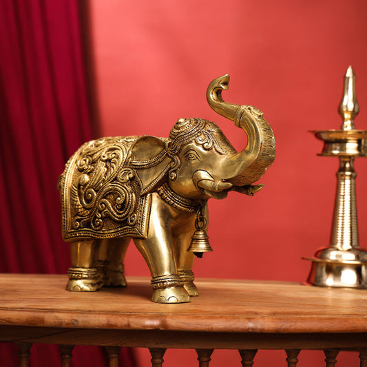 Brass Handcarved Elephant Statue (10 Inch)