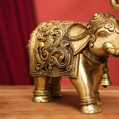 Brass Handcarved Elephant Statue (10 Inch)