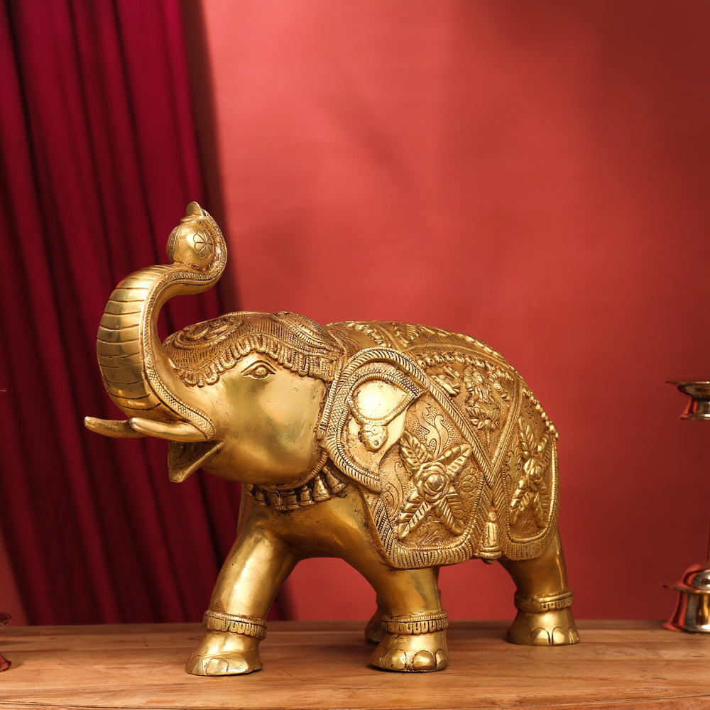 Brass Royal Elephant Statue (13.5 Inch)