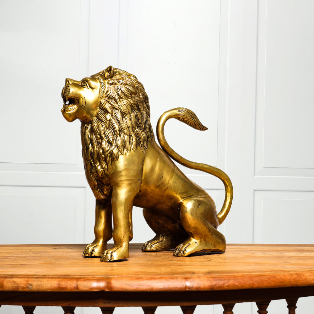 Brass Lion Statue (10.5 Inch)