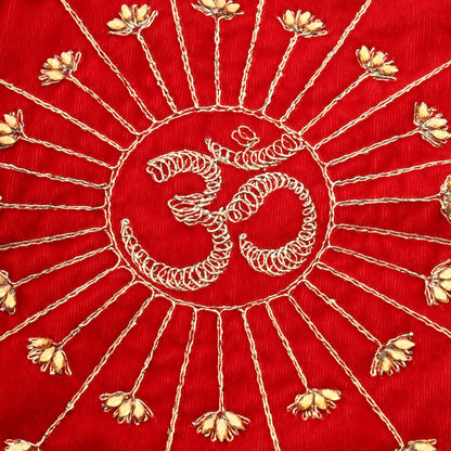 Pearl And Mirror Work Red Velvet God Pooja Asana (8 Inch)