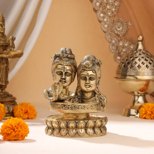 Brass Shiva parvati Head Idol (6.5 Inch)
