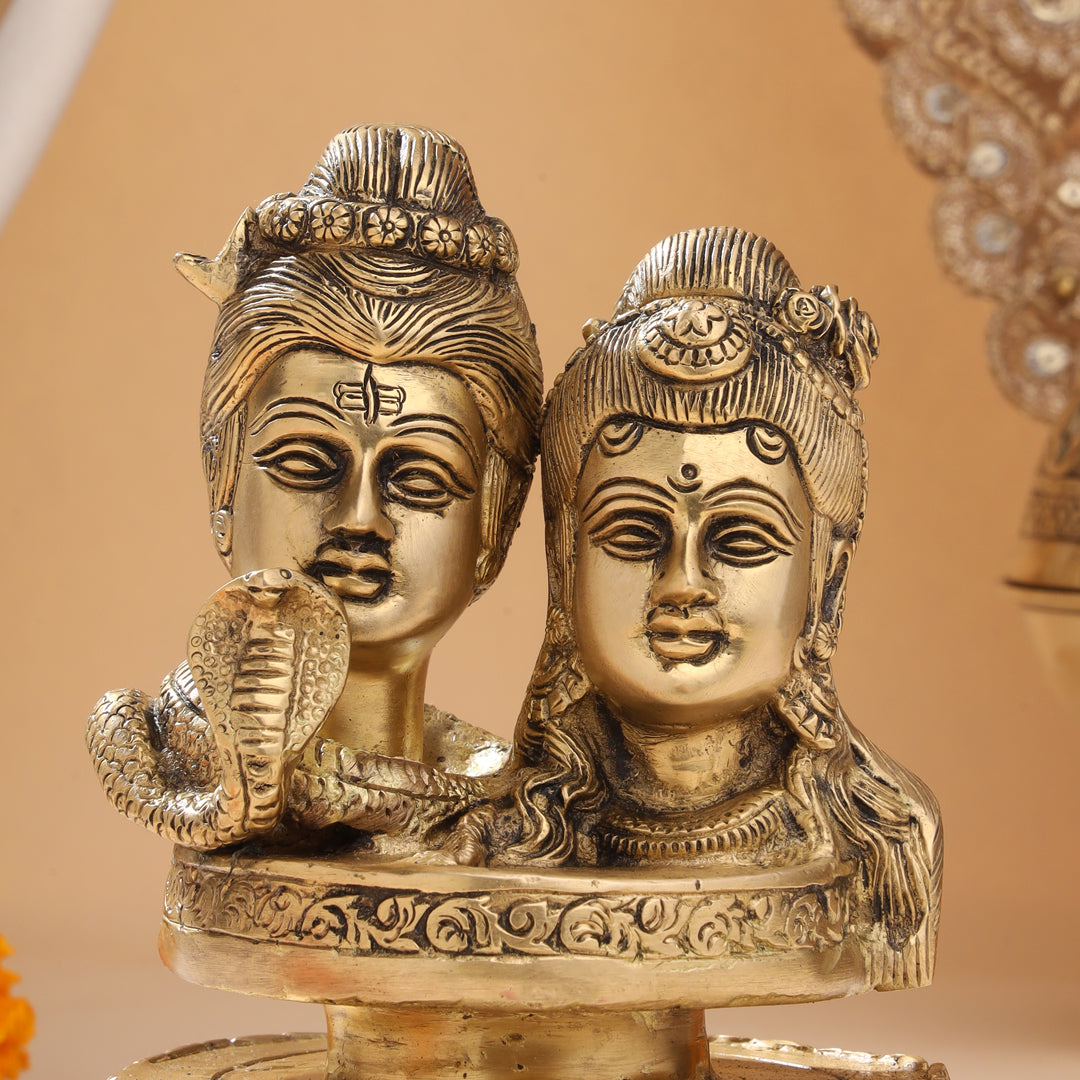 Brass Shiva parvati Head Idol (6.5 Inch)