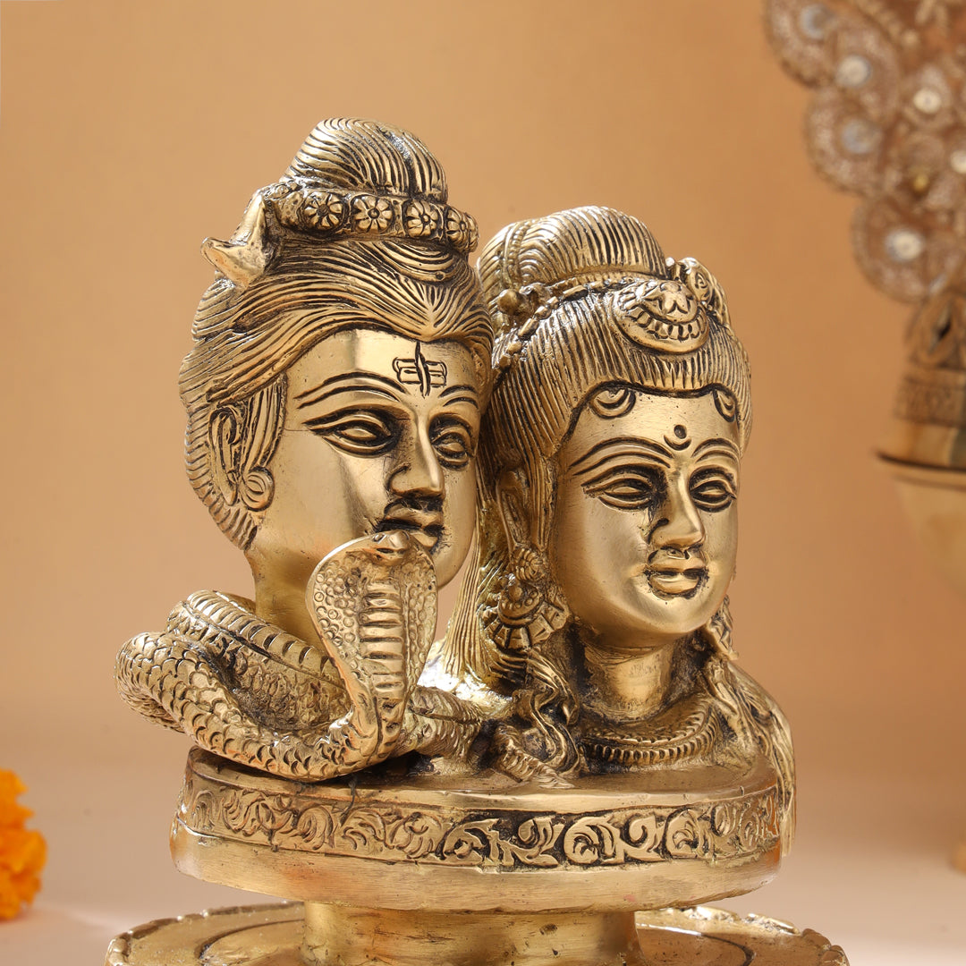 Brass Shiva parvati Head Idol (6.5 Inch)