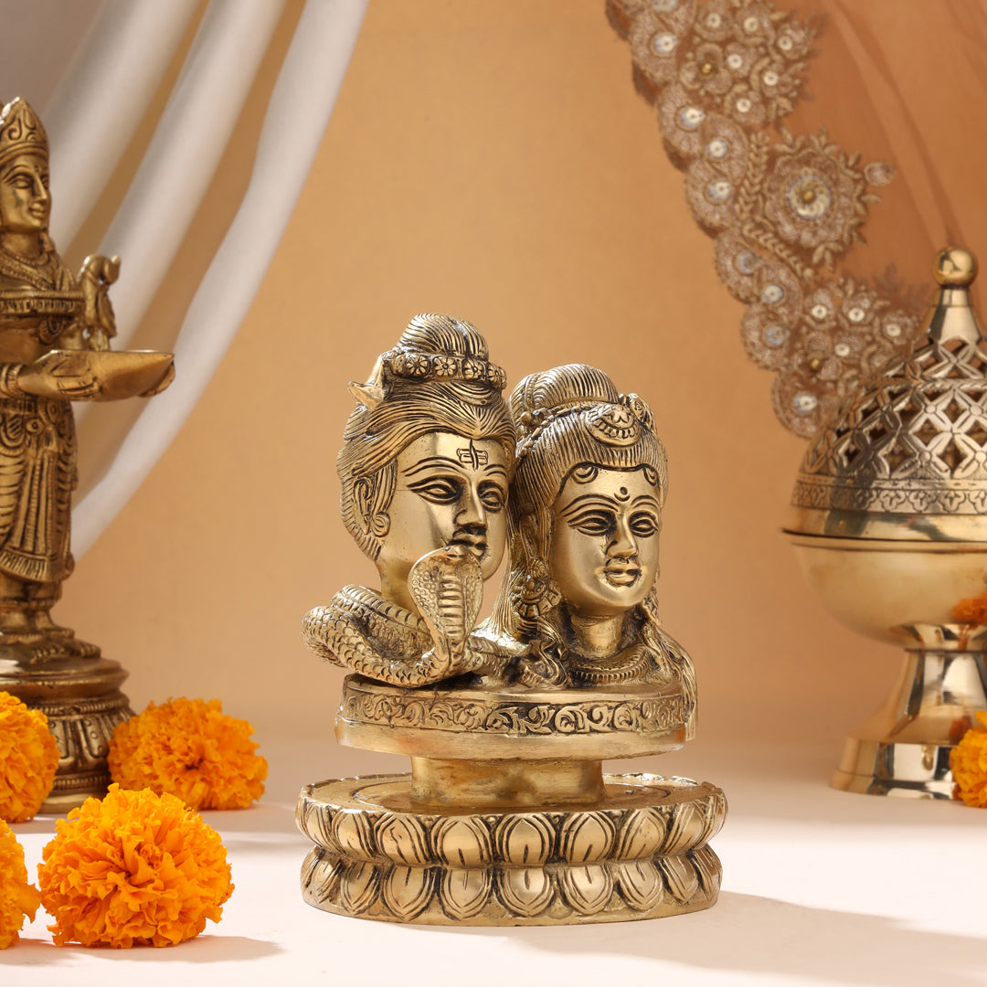 Brass Shiva parvati Head Idol (6.5 Inch)