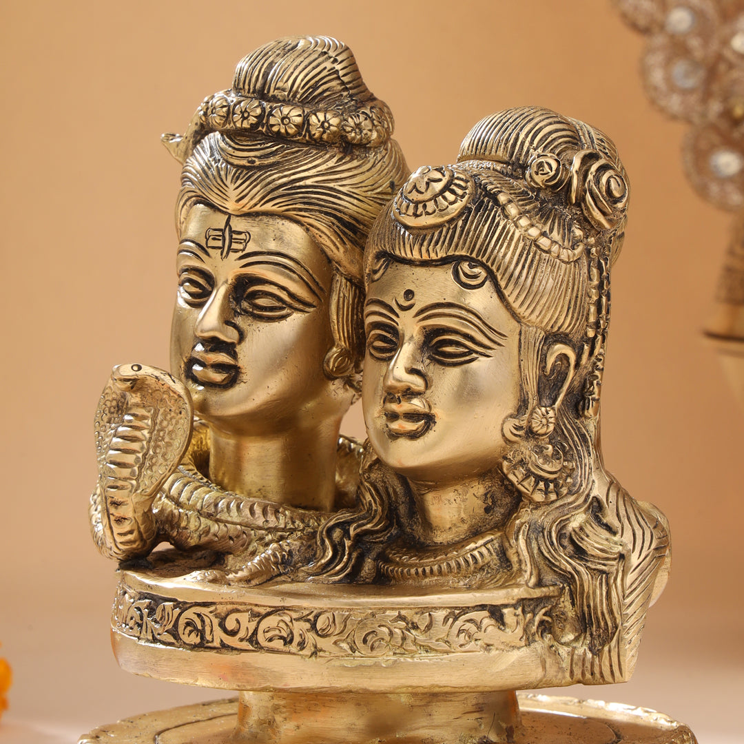 Brass Shiva parvati Head Idol (6.5 Inch)