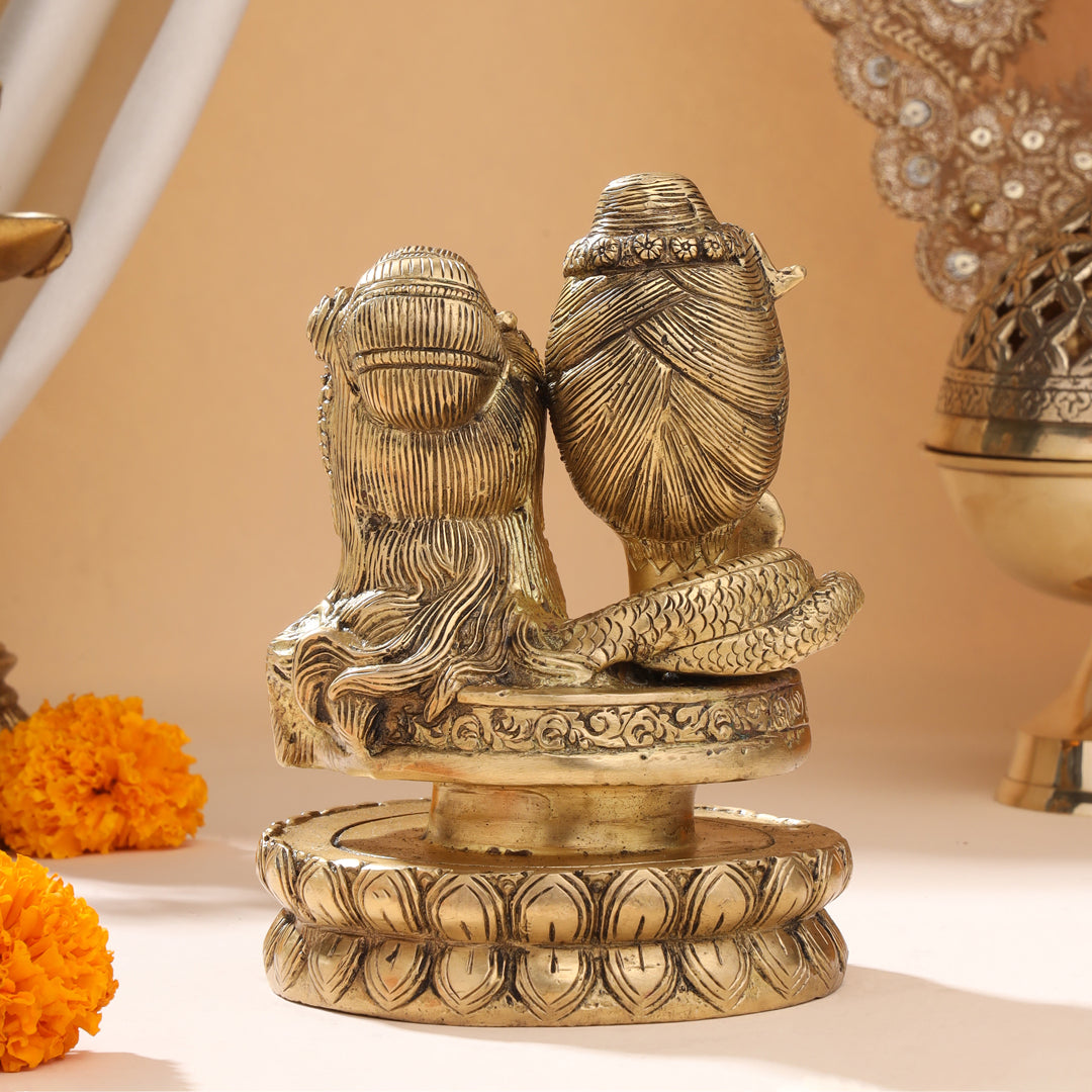 Brass Shiva parvati Head Idol (6.5 Inch)