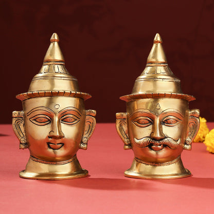 Brass Shiva Parvati Head Set (7 Inch)