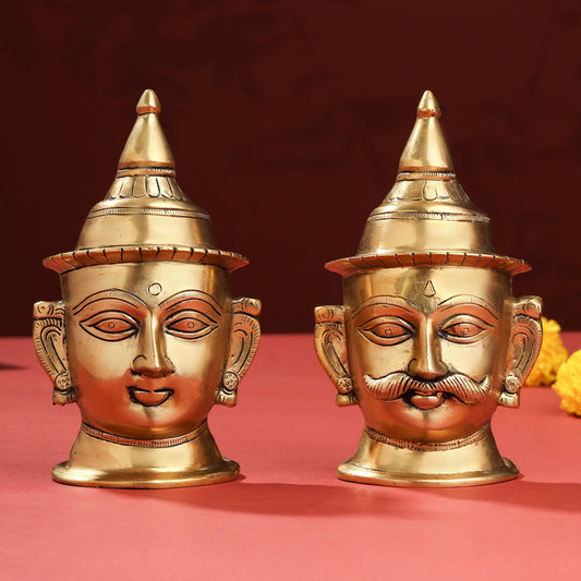 Brass Shiva Parvati Head Set (7 Inch)